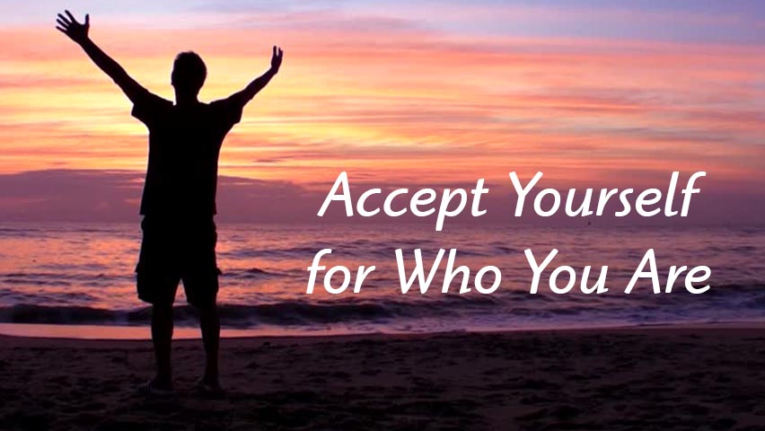 Picture of a man on the beach with arms raised next to a caption that says "Accept yourself for who you are". This is the harm body alteration cause. A lack of acceptance. 