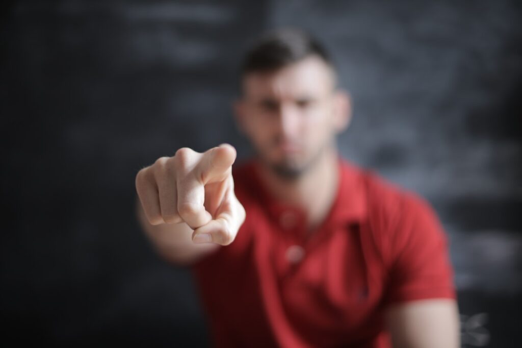 Picture of a man pointing directly at the camera signifying my search for people to blame for societies problems. 